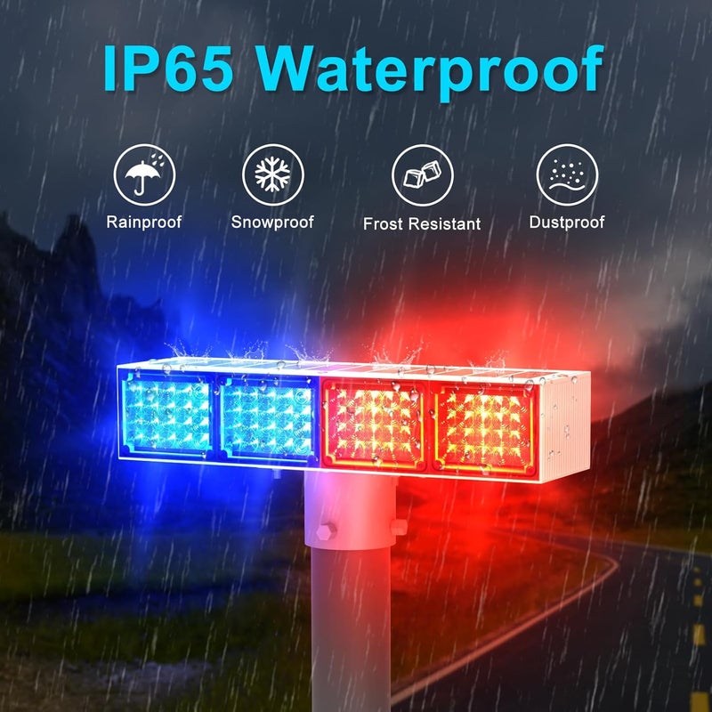 Aolyty Solar Strobe Light, Bright Red & Blue Light Flashing IP65 Waterproof Solar Warning Lights Double-Sided Security Lights 2 Modes 160LEDS for Construction Site, Dock, Crossroad, Driveway (1) - Image 5